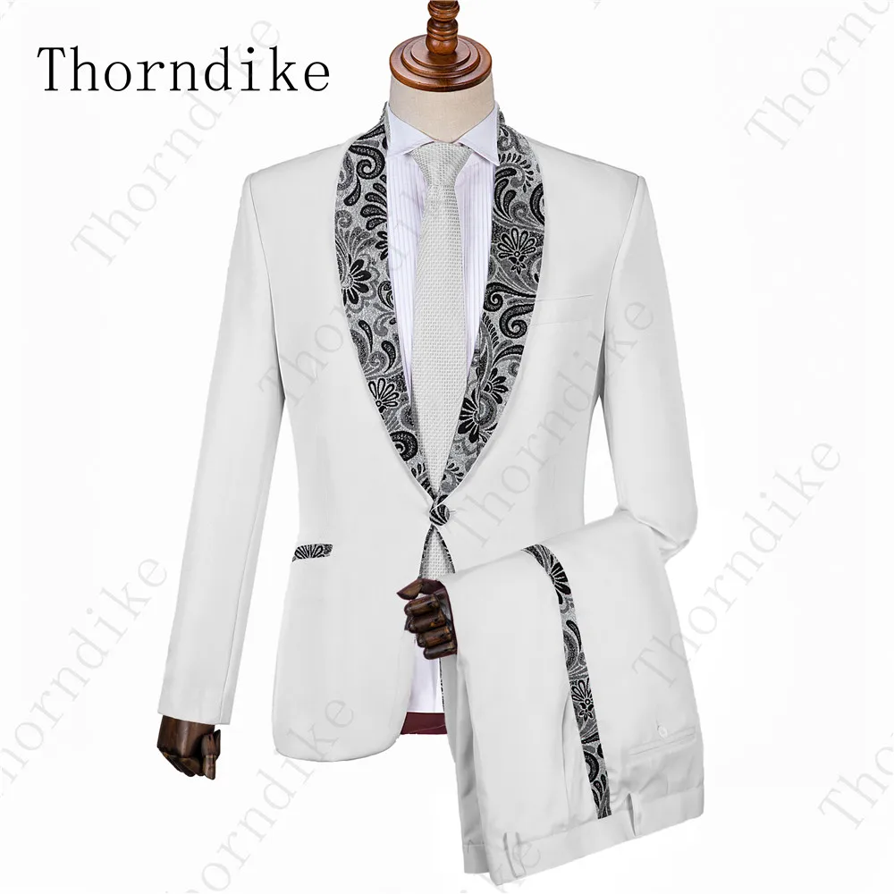 Thorndike костюм Homme Mariage, 2 предмета, мужской костюм для свадьбы, выпускного вечера, вечерние костюмы серого цвета с жаккардовым шалевым отворотом(пиджак+ брюки+ галстук - Color: suit 7