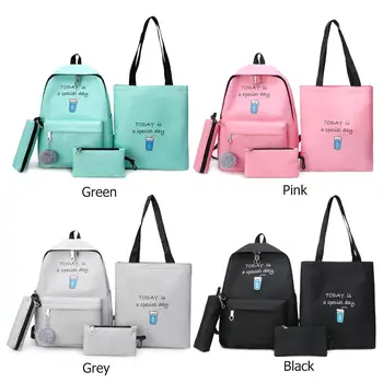 

4Pcs/set Fashionable Print Backpack Women Canvas Shoulder Bag Student Letter Printing Personality School Girls Bags