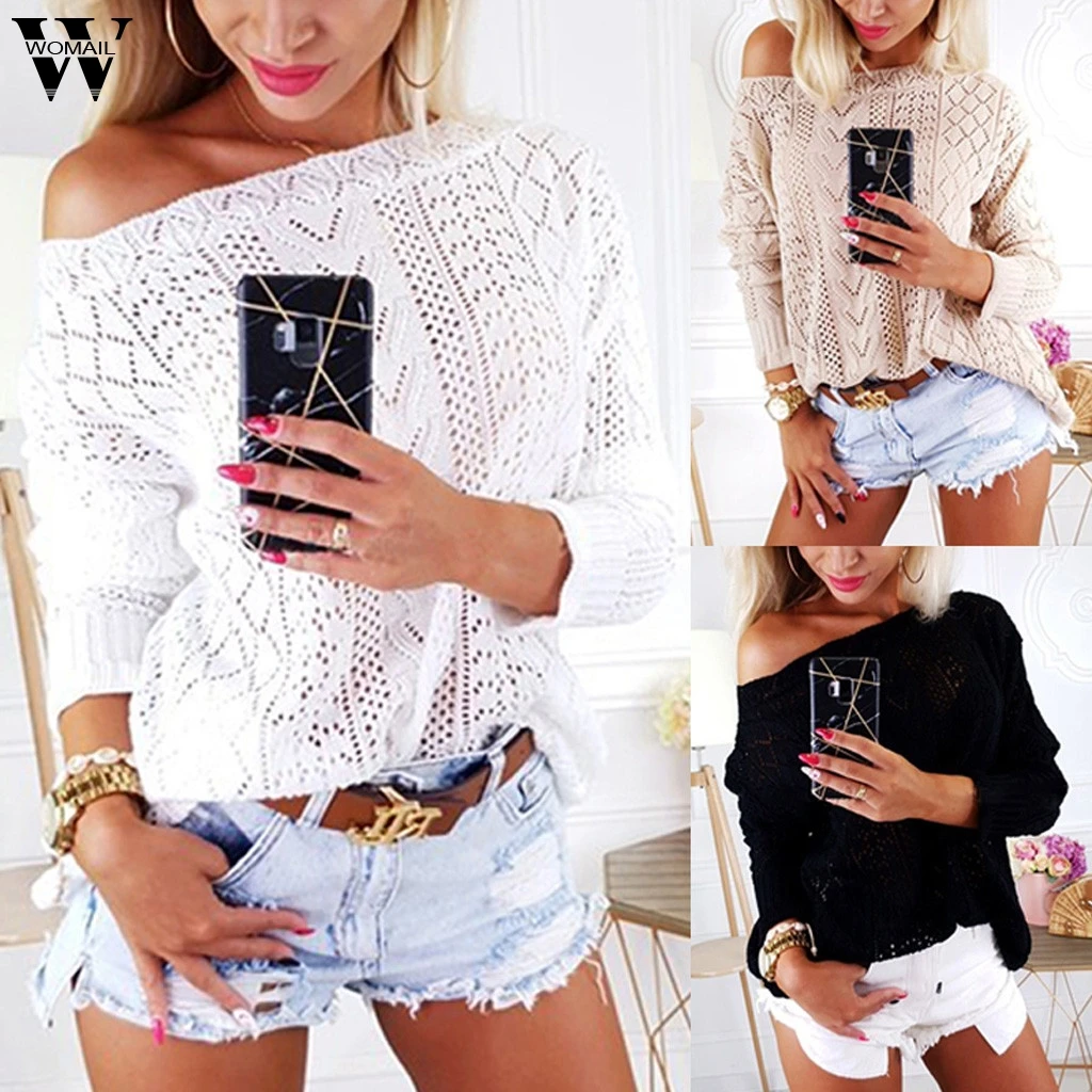 sweaters women invierno 2019 Women's knit sweater sexy openwork sweater Acrylic ladies sweaters casualblusas de senhoras Au23