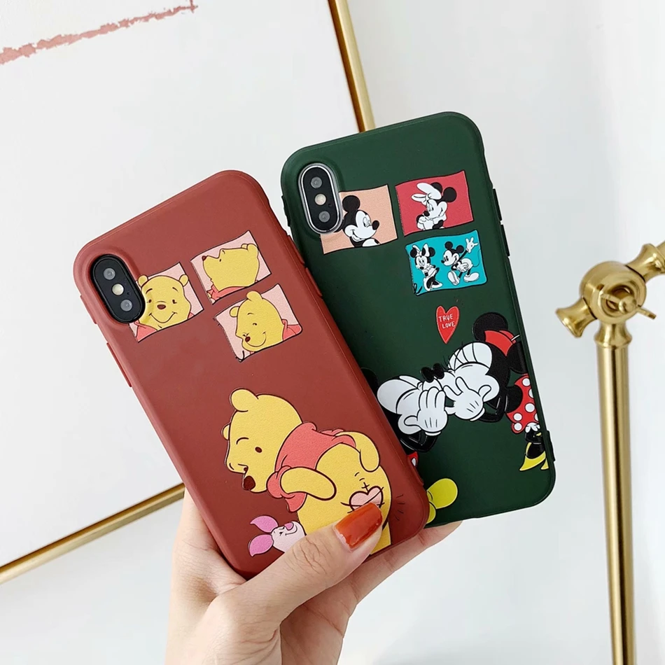 

Cartoon Mickey Matte Phone Case For iPhone 11 Pro Max Soft TPU Cute Winnie Pooh Cover For iPhone 6 6s 7 8 Plus X XS MAX XR Case