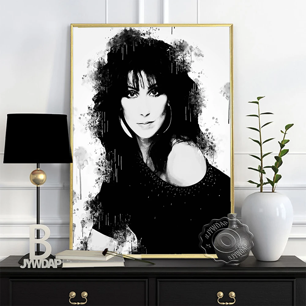 American Singer Cher Poster, Black White Cher Fans Collect Art Prints