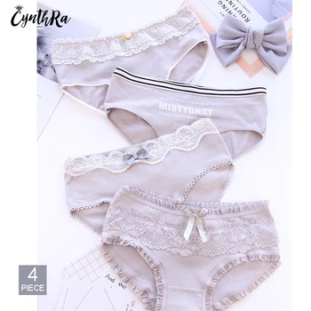 

CYNTHRA 4Pcs/Mid-waist Women's Underwear Cotton Breathable Underwear Cute Girl Seamless Triangle Bottoms Sexy Lingerie For Women