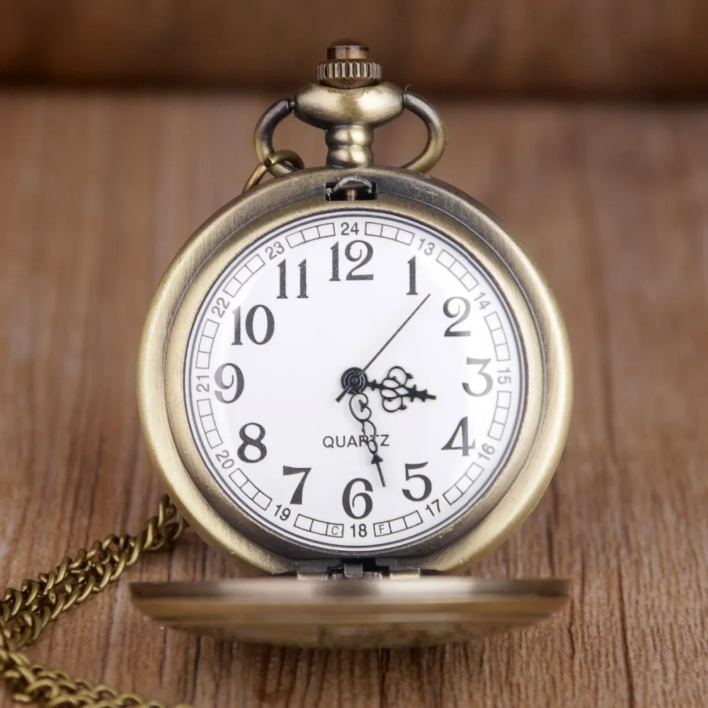 Классические винтажные бронзовые кварцевые карманные часы с резьбой цепные часы кармашек для часов Часы с белым циферблатом для женщин и мужчин