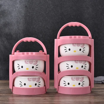 

Hello Kitty Box 4pcs/set Portable Ceramic Lunch Box with Insulation Bags Thermos for Food Kids Lunch Box Food Storage Container