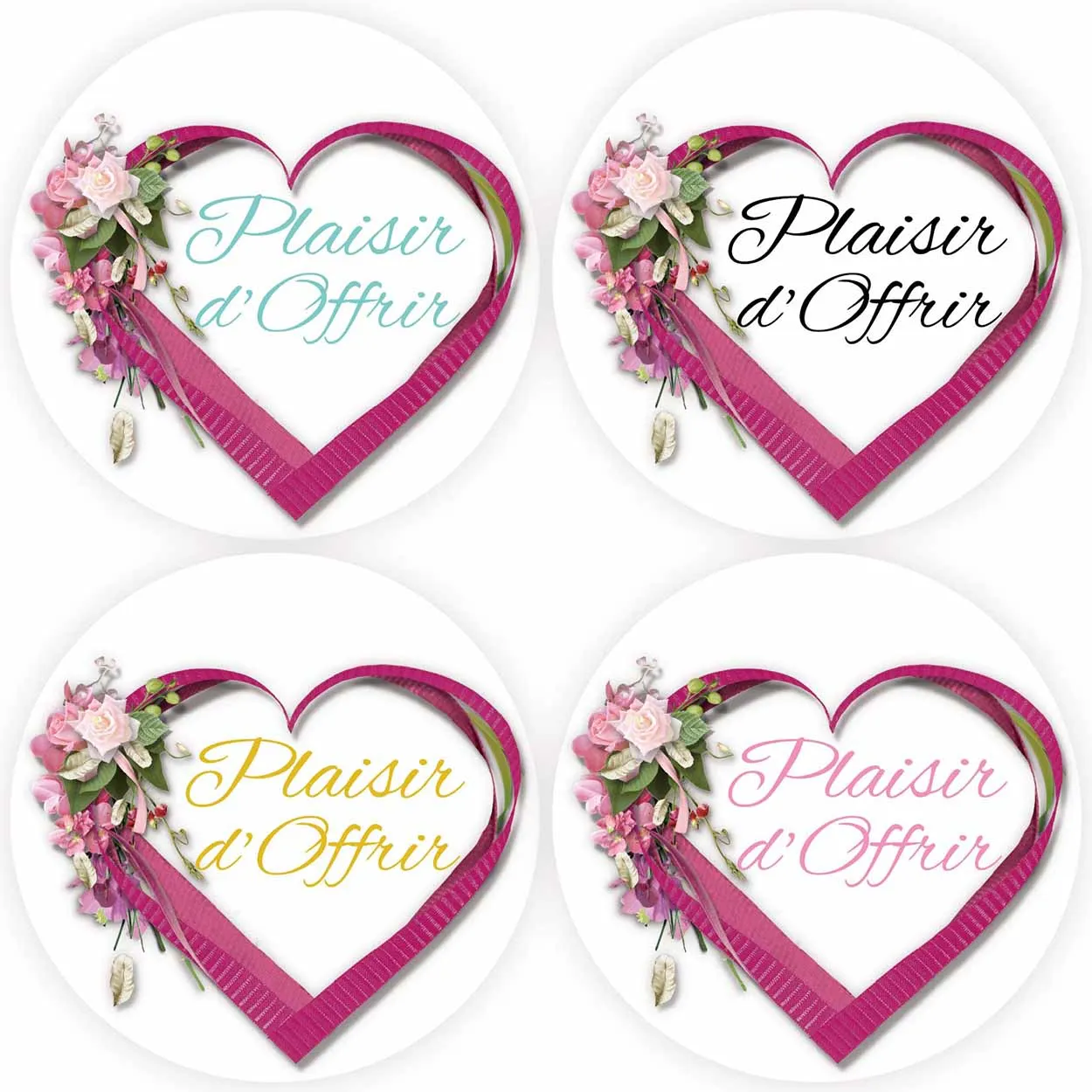 

DouxArt 100 Pieces Stickers Plaisir d'Offrir, 40mm Heart Garland Wedding Favors Communion Baptism Party Decoration Seals Labels
