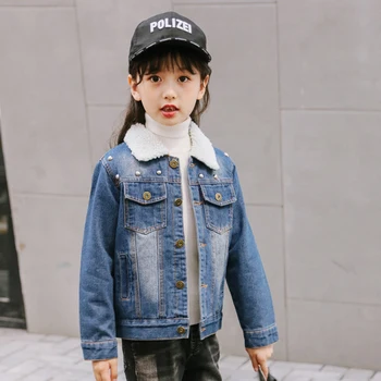 

New Winter Denim Girls Jackets Warm Thickening camoFleece Jean Girls CoatsOrnament Rivet Baby Girls Clothes Kids Outerwear