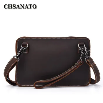 

CHSANATO Messenger Bag For Men Crazy Horse Genuine Leather Shoulder Tote Casual Phone Bags Wrist-let Clutch