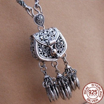 

100% Pure 925 Sterling Silver Pendant Necklace Woman Retro Tassel Sachet Necklaces with Chain Women Elegant Fine Jewelry Gifts