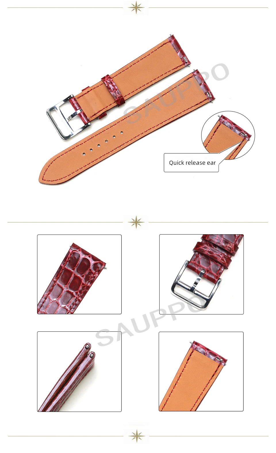 SAUPPO совместим с Hermes-H Hour замечательная кожа аллигатора с круглым зернистым ремешком для часов цвета красного вина, черного цвета, женские ремни