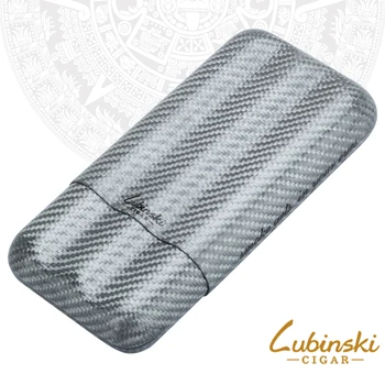 

LUBINSK Travel Humidor Carbon Fiber Gloss Cigar Case 3 Tubes Tobacco Holder Pocket Cigars Travel Humidor W/Gift Box