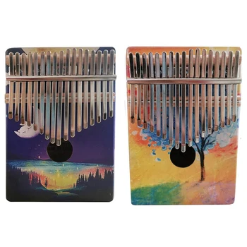 

2 Set 17 Key Thumb Piano with Study Instruction and Tune Hammer Wood Hand Finger Piano Mbira Gifts, YC-01 & YC-04