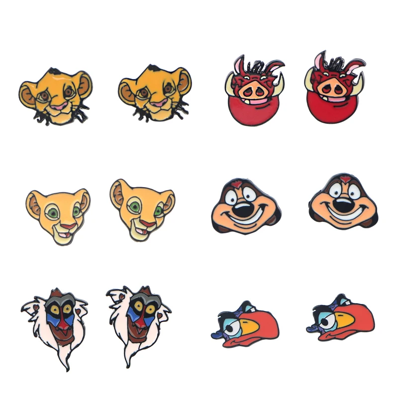 K1111, 1 пара, серьги-гвоздики в виде короля льва из мультфильма, Детские милые серьги для женщин, корейские серьги с эмалью, вечерние ювелирные изделия, подарки