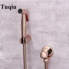 Tuqiu ручной распылитель для биде, набор для туалета из розового золота и латуни Shattaf, насадка для душа, медный клапан, набор для струйного биде