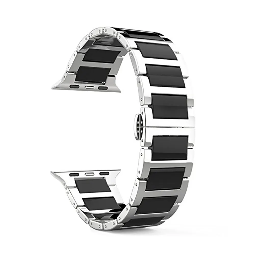Роскошный ремешок из нержавеющей стали для Apple Watch band 42 мм 38 мм 44 мм 40 мм браслет pulseira ремешок для iwatch series 4 3 2 1 - Цвет: black