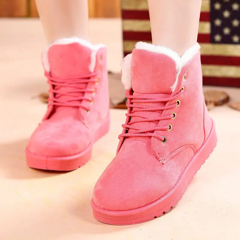 Женские зимние ботинки теплые зимние ботинки на меху на высоком каблуке, Размеры 35-44 женские ботильоны г. Модная теплая обувь с плюшевой стелькой женская обувь - Цвет: Pink