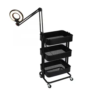 

Multi-functional 3 Tier Rolling Wheels Trolley Cart Hair Beauty Salon Storage Rack With Light Beauty Trolley