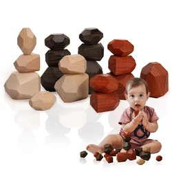 Jeu de blocs à empiler en bois pour bébé, 18 pièces, blocs de construction en pierre empilée, arc en ciel, jouets Montessori créatifs 