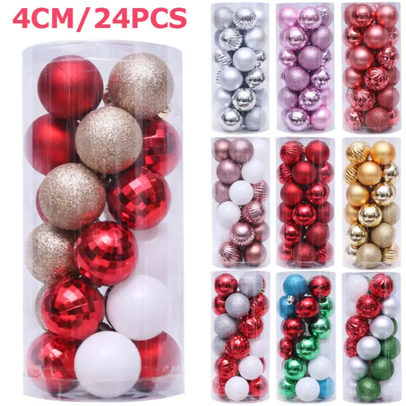 24PCS Christmas Tree Glitter Balls Hanging Decor Home Party Xmas Ornaments 4cm