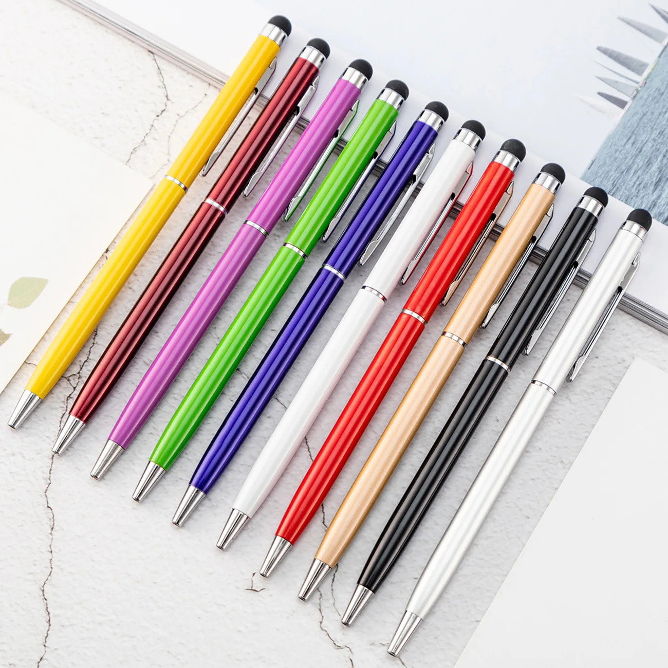 

20 pcs per set Metal Pen Aluminum Touch Screen Head Stylus Pen Mobile Phone Ballpoint Pen Dual-Purpose Touch Gift Pen Wholesale
