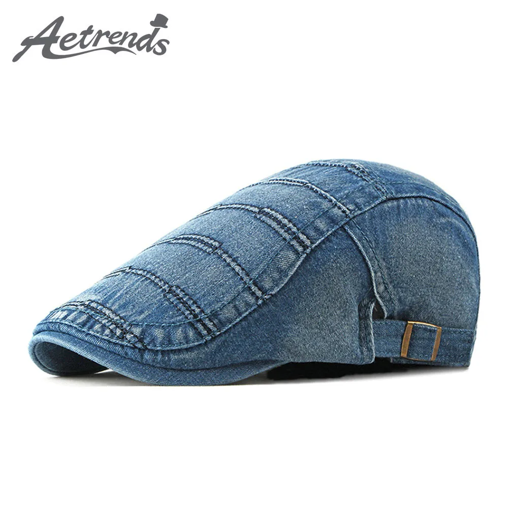 

[AETRENDS] Unisex Denim Newsboy Cap Flat Gatsby Caps Ivy Irish Cabbie Driver Hunting Hat Men Women Hats Z-9911