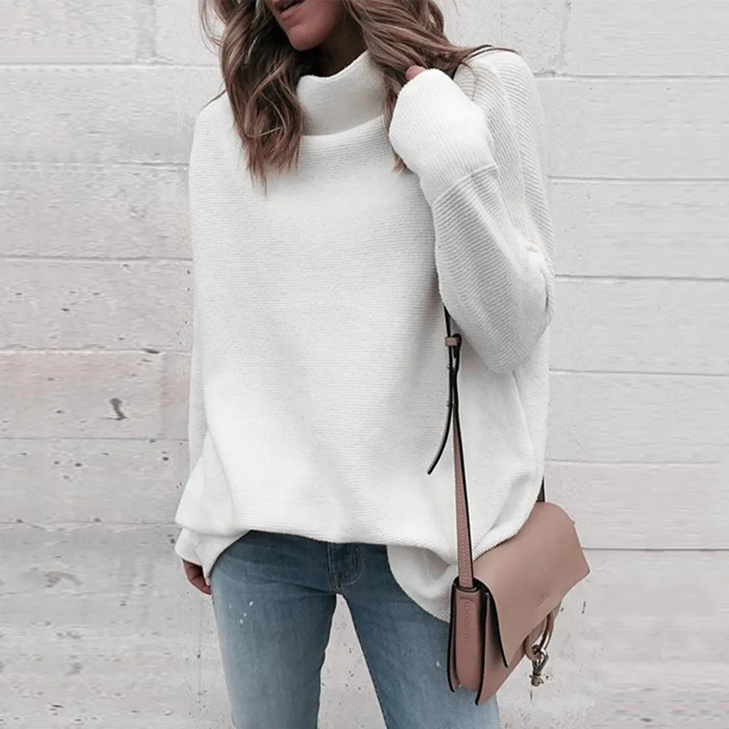 Long Sleeve Autumn Winter Sweater Women White Knitted Sweaters Pullover Jumper Fashion 2019 Turtleneck Female | Женская одежда
