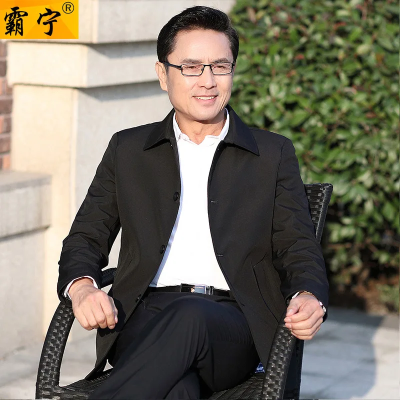 

2019 Spring And Autumn Daddy Clothes Coat Middle-aged Fold-down Collar Men Thin Jacket Business Casual Mid-length Coat