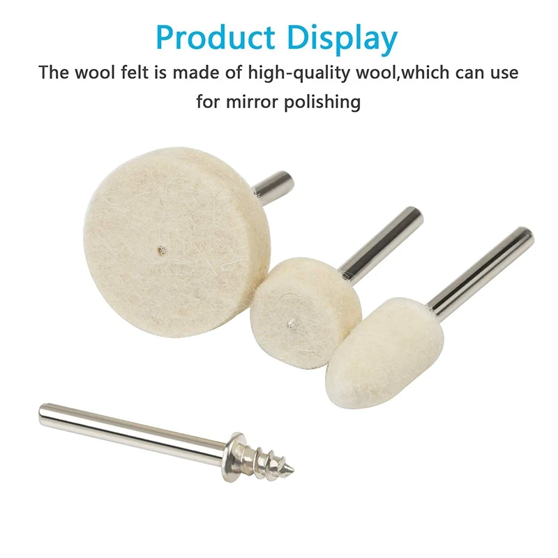 123Pcs Wool Felt Polishing Pad Felt Mounted Mandrel Set Grinding Head Buffing Wheel for Rotary Tools Jewelry,Glass,Metal,Ceramic