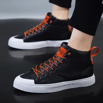 

M- High-top fashion wild board shoes autumn and winter wear-resistant outdoor activities solid color lace casual men's shoes