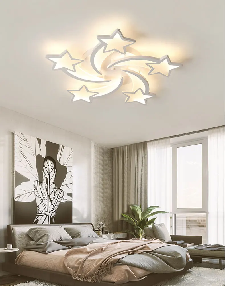 IRALAN, современная светодиодная люстра в стиле арт-деко, лампа для помещений, белая звезда для гостиной, столовой, спальни, детской комнаты, кухни, пульт дистанционного управления
