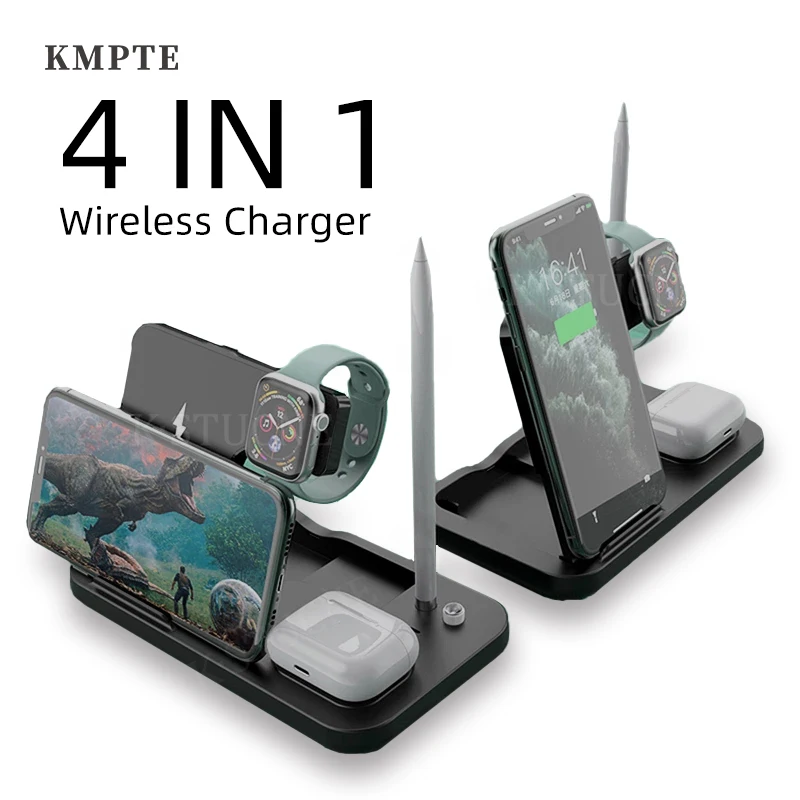 KMPTE 15W Qi Wireless Charger 4 in 1 Fast Charging Stand For iPhone 12 Pro Max 11 Apple Watch 5 4 3 AirPods 2 Pro Pencil Charge