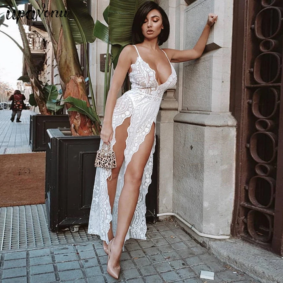 

2019 Women Sexy Deep V Off Shoulder Sequin Lace Rompers Female Elegant Ovaralls High Split Backless Jumpsuit