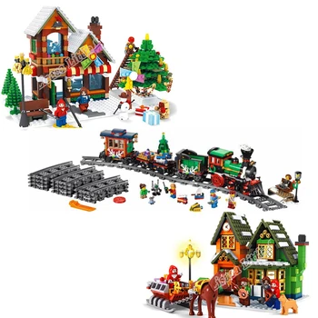 

New Christmas Sets Santa Village House Train Hot Air Balloon Model Building Blocks Bricks Toys Christmas Gift 10254
