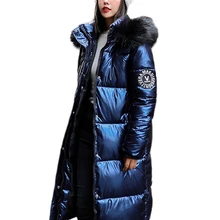 Feminino x-long oversize azul para baixo jaquetas grossas casual com epaulet de pele 2020 inverno feminino para baixo casacos com capuz sólido piumi donna