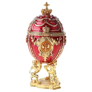 

Red Gold Faberge-Egg Hand Painted Jewelry Trinket Box Gift for Easter Home Decor