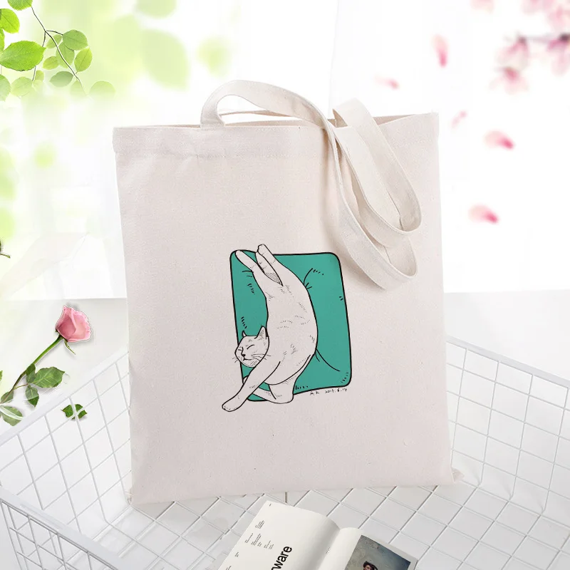 Холст сумка кошка хозяйственная сумка текст DIY ежедневное использование пользовательский принт Логотип эко многоразовая утилизация