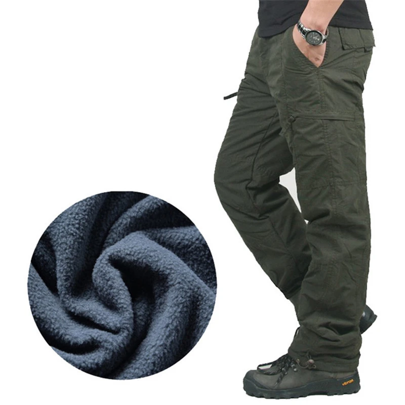 Мужские флисовые брюки карго, зимние двухслойные повседневные толстые теплые брюки, комбинезоны, хлопковые рип-стоп военные тактические мешковатые штаны
