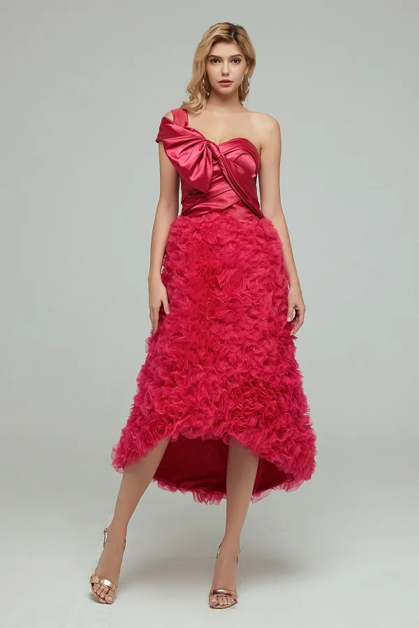 

Top Quality Celebrity Party Dress Night CLub Wedding Sexy Strapless Red Women Fashion Dress One Shoulder Dress Long