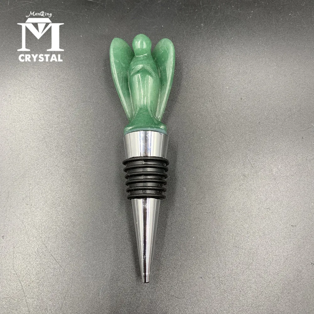 Natural Aventurine Crystal Angel Wine Stopper Home Wine Collection Red
