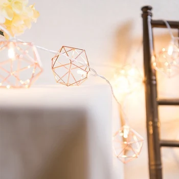 

1.5m Hexagon Geometric Holiday String Lights 10pcs LED Living Room Ornaments Garden Iron Structure Festival Home Decor Bedroom