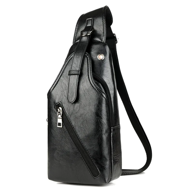 PU кожаный нагрудный мешок мужская сумка на одно плечо деловой пляжный Комбинезон Мужская нагрудная сумка - Цвет: black