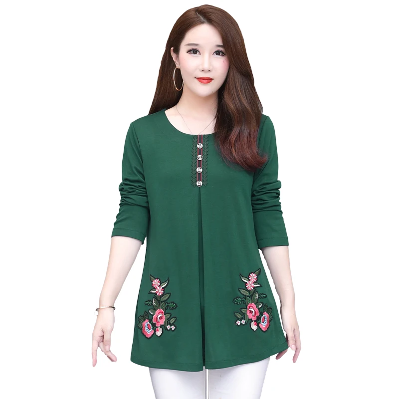 

Red Black Women Basic Tee Tops O Neck Casual Loose Women Pullover 2019 Spring Fall Plus Size Mother T-Shirts Long Sleeve