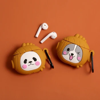 

3D Cartoon Thick fish Panda Wireless Earphone Case For AirPods 1/2 soft Silicone Bluetooth Headset protective cover with hook