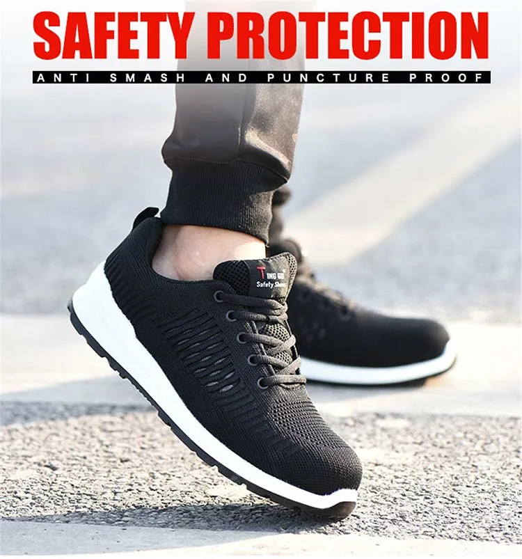 Construction men outdoor large size steel work tops boots shoes men anti-puncture breathable safety shoes casual sneakers