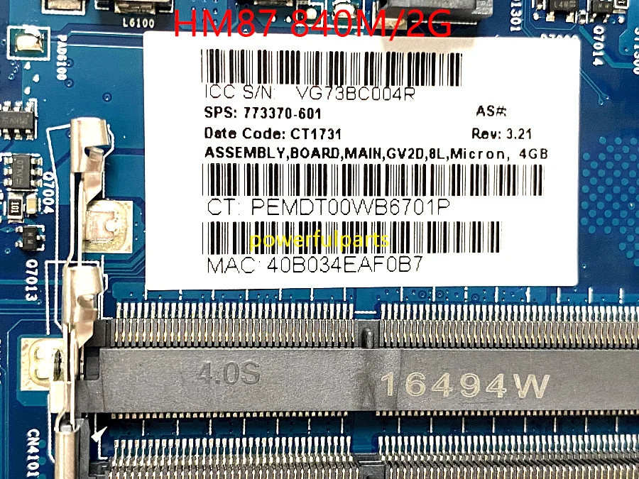 Placa-mãe para hp Envy 17-j 840m Graphic 2g Hm87 773370601 773370501 773370001 6050a2549801-mb-a02 Funcionando Bem - Imagem 5
