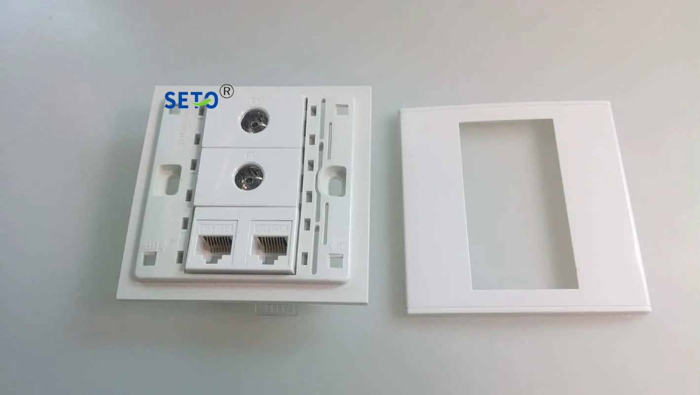 

SeTo 86 Type Two Ports RJ45 Cat5e Network Lan + 2-port TV Wall Plate Socket Keystone Faceplate
