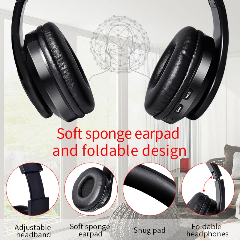 New Wireless Headphones Bluetooth Headset Foldable Stereo Headphone Gaming Earphones with Microphone for PC Mobile Phone Mp3