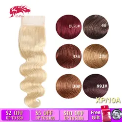 Али queen hair продукты бразильский Волосы remy 4x4 закрытие объемная волна волос средней/свободная часть 10 "~ 20" кружева чехол Бесплатная доставка