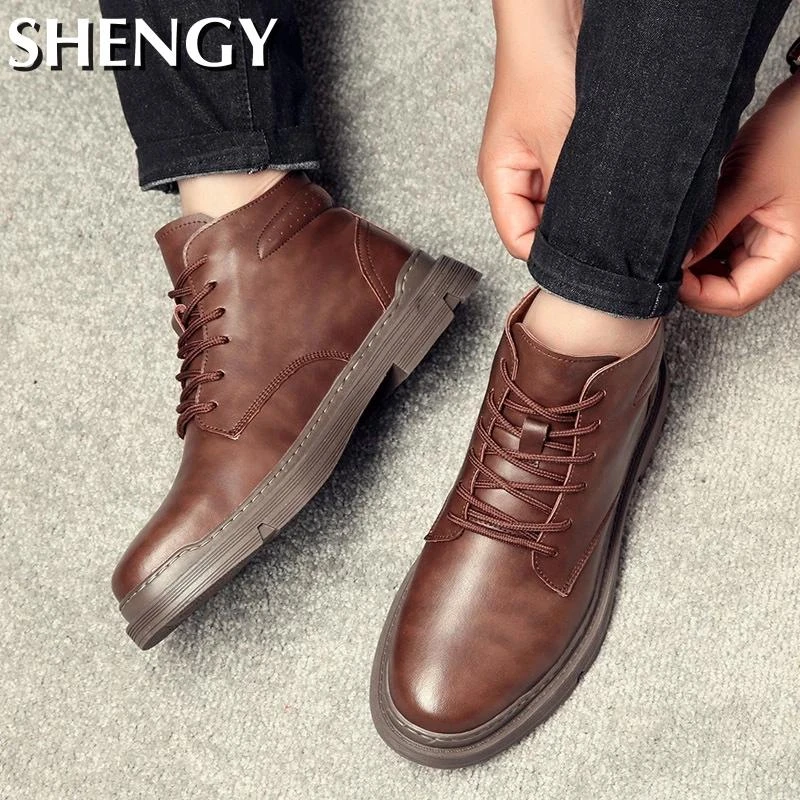 Botas tobilleras con cordones para hombre, zapatos planos de felpa suave, cálidos, para trabajo al aire libre, Invierno|Botas básicas| - AliExpress