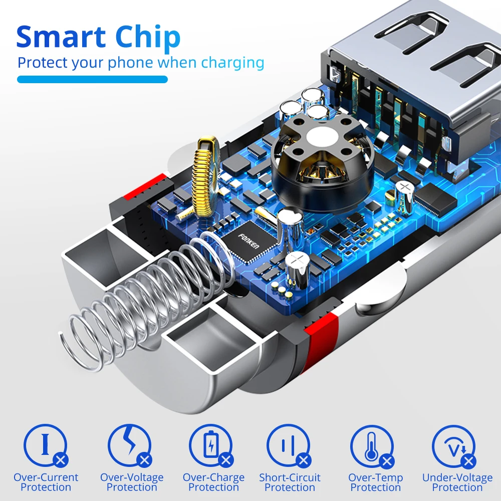 Автомобильное зарядное устройство USB FONKEN 5V 3.1A 2A для мобильного телефона адаптер с 2 портами USB Быстрая зарядка для samsung xiaomi двойное автомобильное зарядное устройство