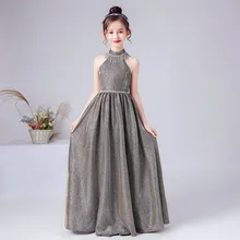Silver Shining Flower Girl Dresses For Wedding and Party Long Birthday Gown First Communion Girls Formal Pageant Gowns